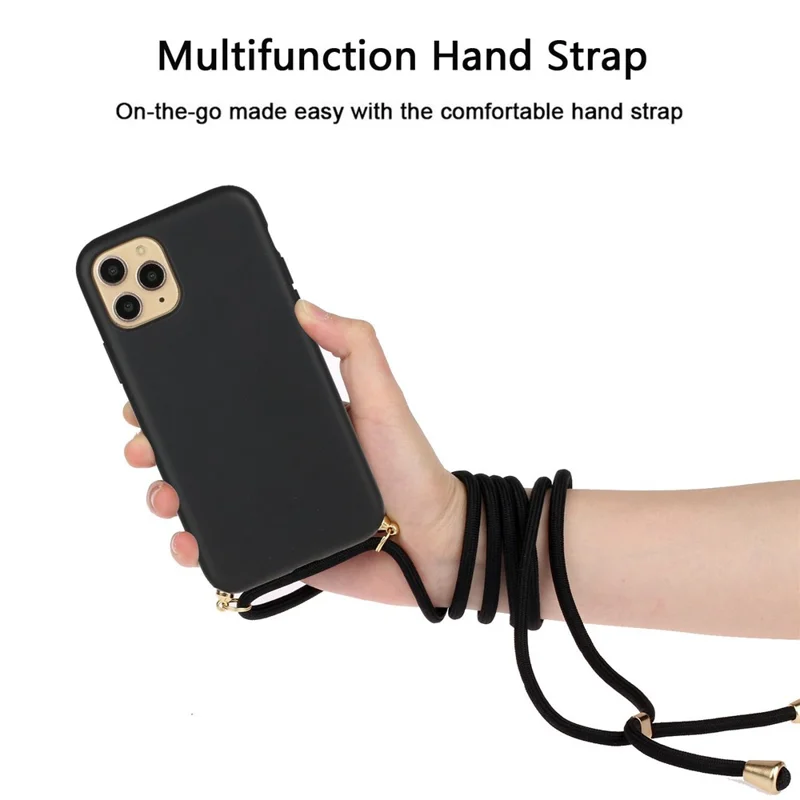 For iPhone 15 Pro Wheat Straw+TPU Phone Case Environment-Friendly Biodegradable Cover with Lanyard - Black - 3