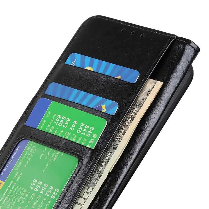 Cell Phone Case Wallet for iPhone 15 , Anti-Scratch Crazy Horse Texture PU Leather Stand Phone Cover - Black - 4