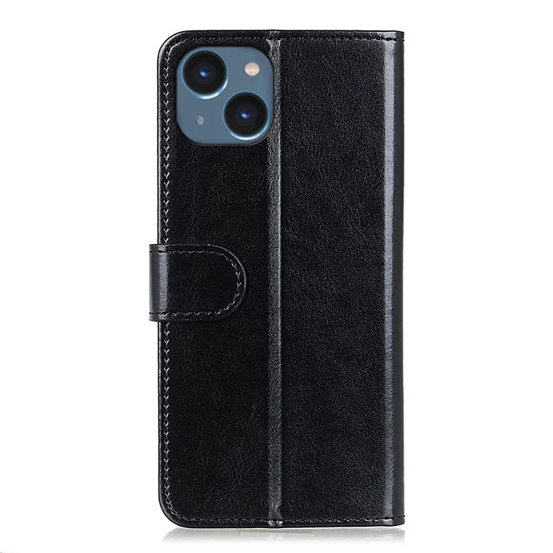 Cell Phone Case Wallet for iPhone 15 , Anti-Scratch Crazy Horse Texture PU Leather Stand Phone Cover - Black - 7