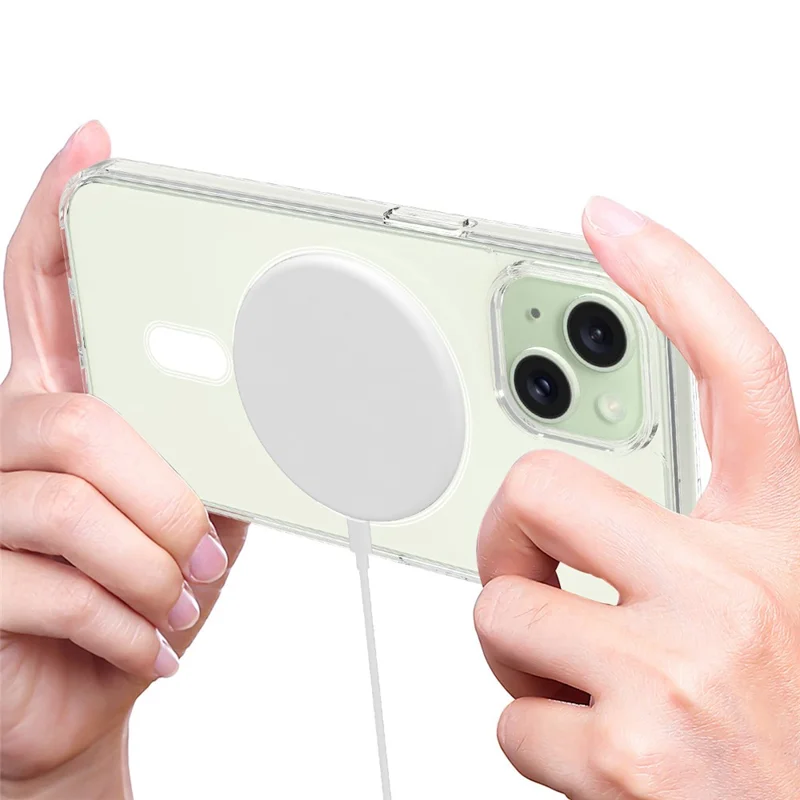 For iPhone 15 Plus Magnetic Ring Design Clear Phone Cover Case Acrylic+TPU Phone Shell Compatible with MagSafe - 6