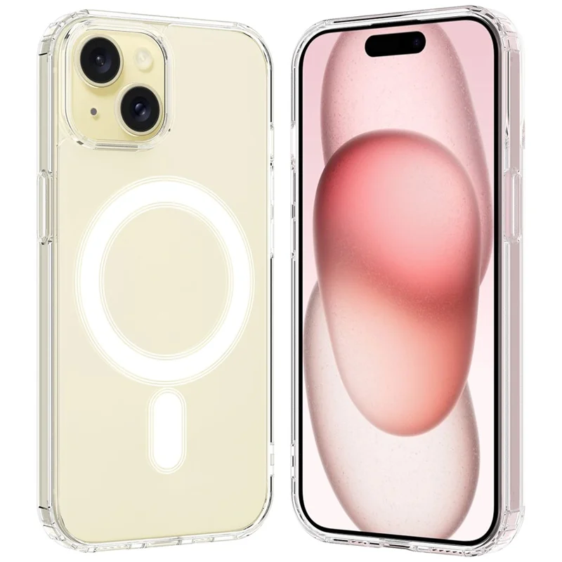 For iPhone 15 Plus Magnetic Ring Design Clear Phone Cover Case Acrylic+TPU Phone Shell Compatible with MagSafe - 9