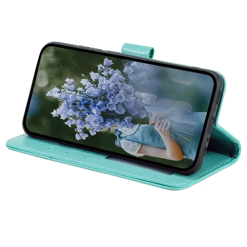 For iPhone 15 Plus Mandala Flower Imprint Protective Case PU Leather Wallet Stand Phone Cover with Strap - Green - 3