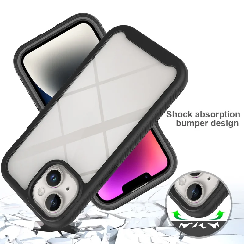 3-in-1 Phone Case for iPhone 15 Plus Full Protection TPU+PC Cover with PET Screen Protector - Black - 4