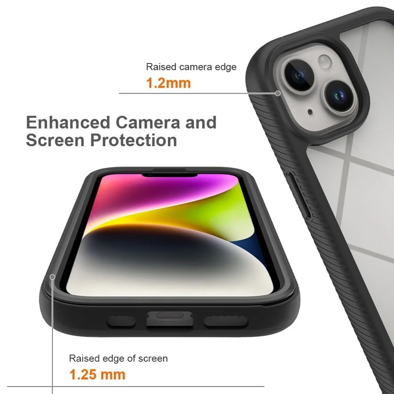 For iPhone 15 Full Protection Phone Case 3-in-1 Anti-Drop TPU+PC Cover with PET Screen Protector - Black - 3
