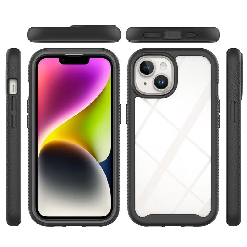 For iPhone 15 Full Protection Phone Case 3-in-1 Anti-Drop TPU+PC Cover with PET Screen Protector - Black - 5