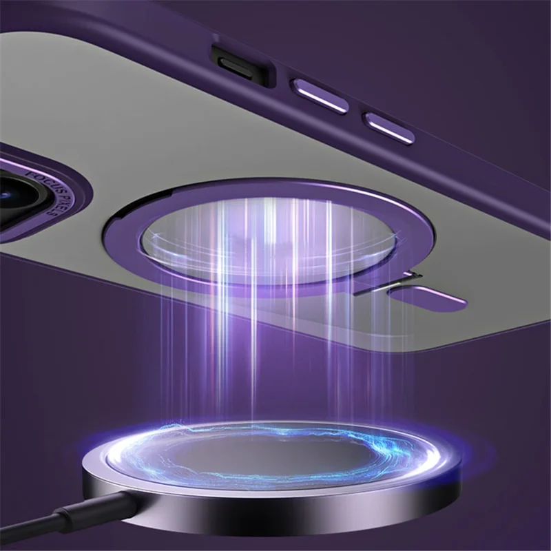 Kickstand Magnetic Case for iPhone 15 Plus , Shockproof TPU+Acrylic Matte Phone Cover - Purple - 6