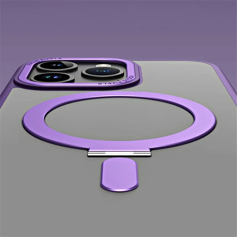 Magnetic Matte Case for iPhone 15 Pro Max , TPU+Acrylic Drop Protection Invisible Kickstand Phone Cover - Purple - 5