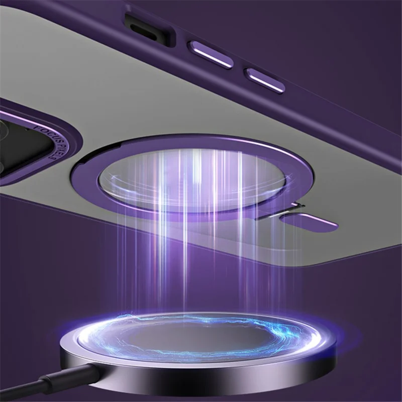 Magnetic Matte Case for iPhone 15 Pro Max , TPU+Acrylic Drop Protection Invisible Kickstand Phone Cover - Purple - 6