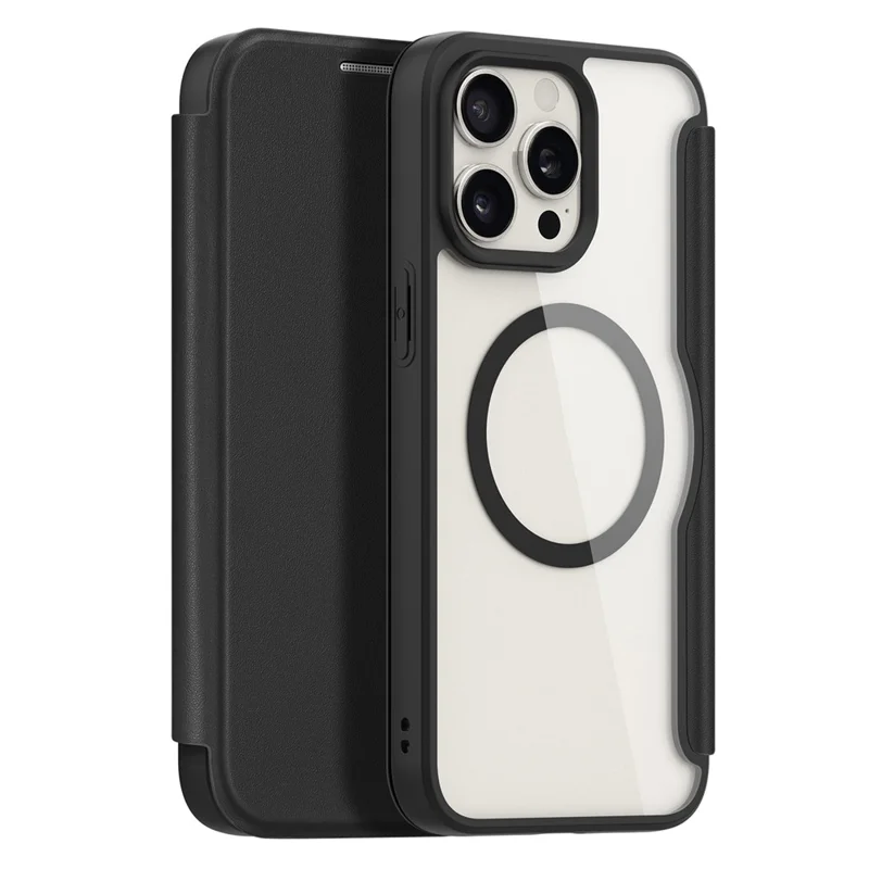 For iPhone 15 Pro Max Leather Case DUX DUCIS Skin X Pro Series Flip Cover Compatible with MagSafe - Black - 1