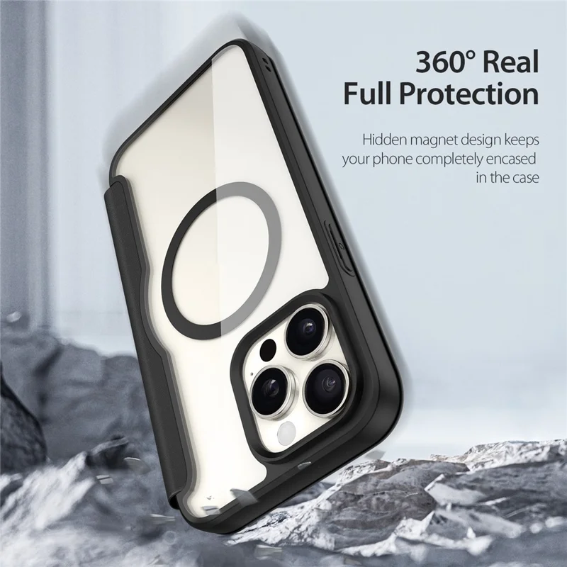 For iPhone 15 Pro Max Leather Case DUX DUCIS Skin X Pro Series Flip Cover Compatible with MagSafe - Black - 10
