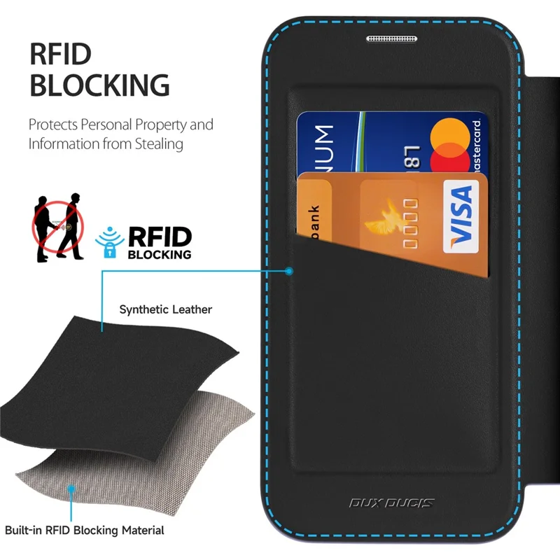 For iPhone 15 Pro Max Leather Case DUX DUCIS Skin X Pro Series Flip Cover Compatible with MagSafe - Black - 12
