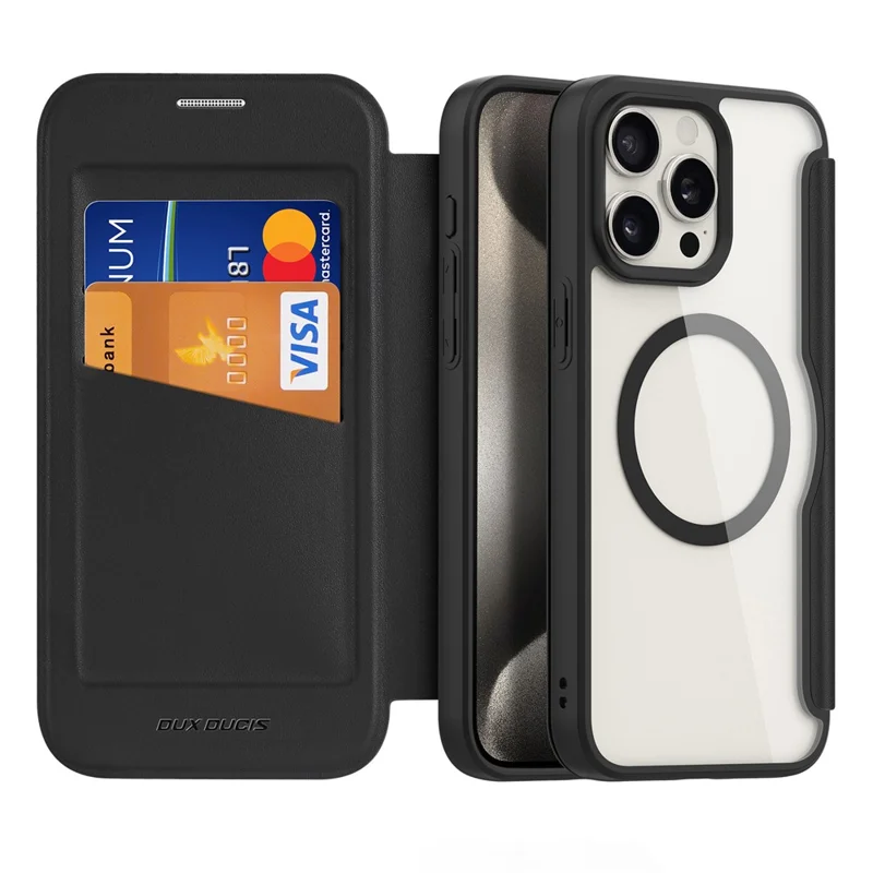 For iPhone 15 Pro Max Leather Case DUX DUCIS Skin X Pro Series Flip Cover Compatible with MagSafe - Black - 2