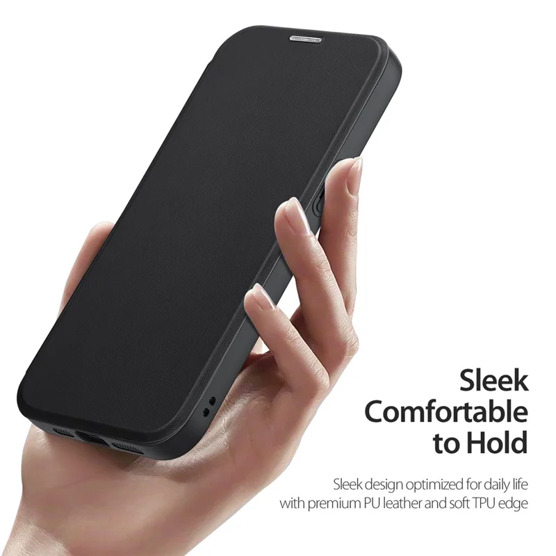 For iPhone 15 Pro Max Leather Case DUX DUCIS Skin X Pro Series Flip Cover Compatible with MagSafe - Black - 6