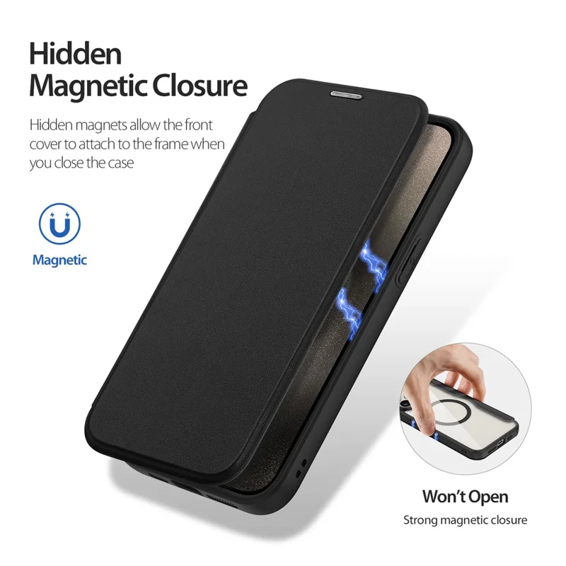 For iPhone 15 Pro Max Leather Case DUX DUCIS Skin X Pro Series Flip Cover Compatible with MagSafe - Black - 7
