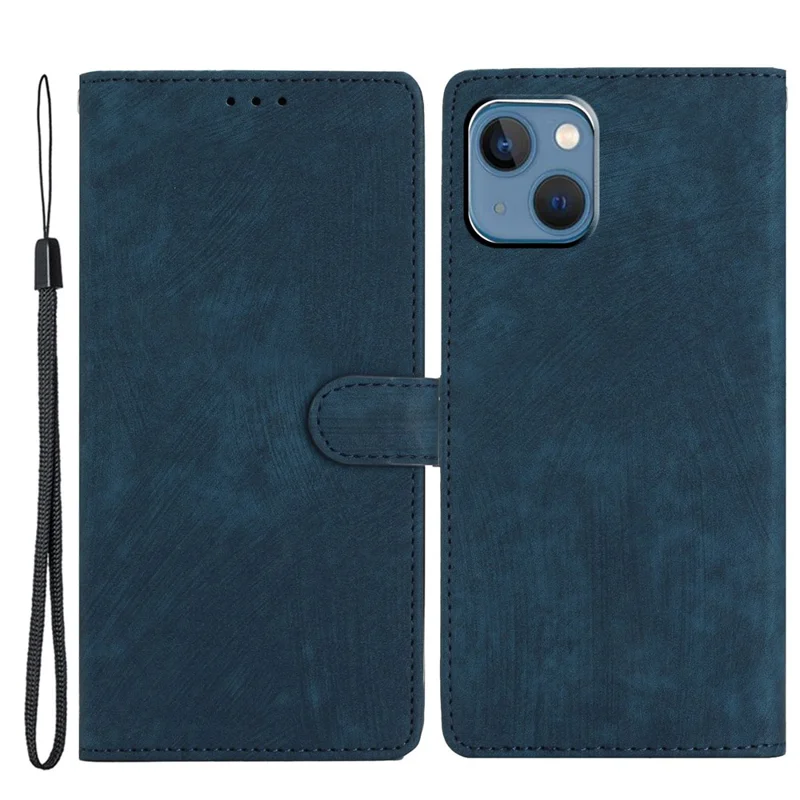 For iPhone 15 Plus Stand Skin-touch Cell Phone Cover PU Leather Wallet Slim-Fit Mobile Phone Case - Blue - 1
