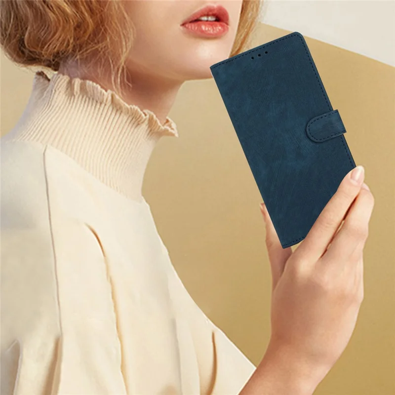 For iPhone 15 Plus Stand Skin-touch Cell Phone Cover PU Leather Wallet Slim-Fit Mobile Phone Case - Blue - 5