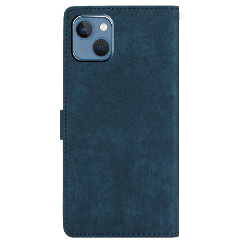 For iPhone 15 Plus Stand Skin-touch Cell Phone Cover PU Leather Wallet Slim-Fit Mobile Phone Case - Blue - 7
