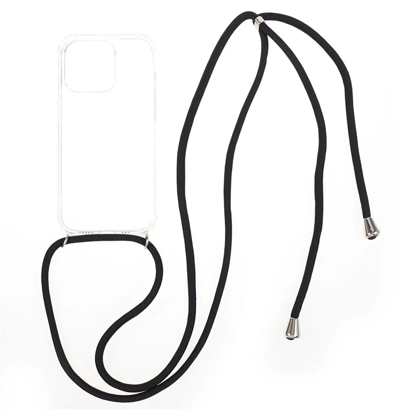 For iPhone 15 Pro Max Thicken Four Corner Anti-drop Cover Clear TPU Phone Case with Lanyard - 1