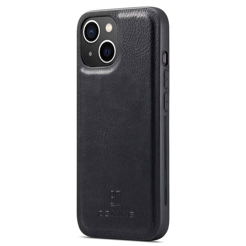 DG.MING For iPhone 15 Anti-Scratch Split Leather Wallet Stand Cover Detachable Magnetic Phone Case Shell - Black - 10