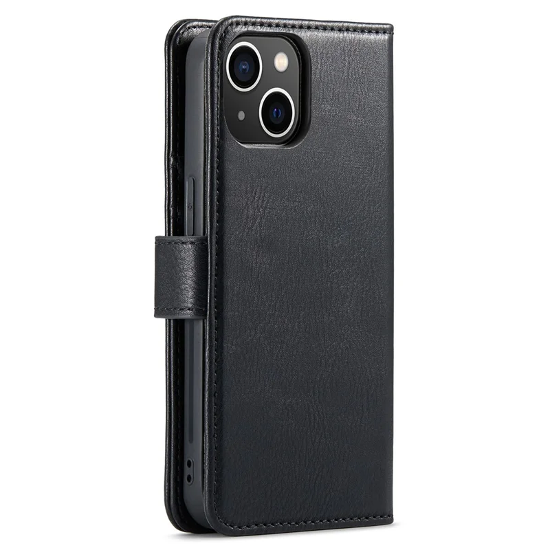 DG.MING For iPhone 15 Anti-Scratch Split Leather Wallet Stand Cover Detachable Magnetic Phone Case Shell - Black - 11