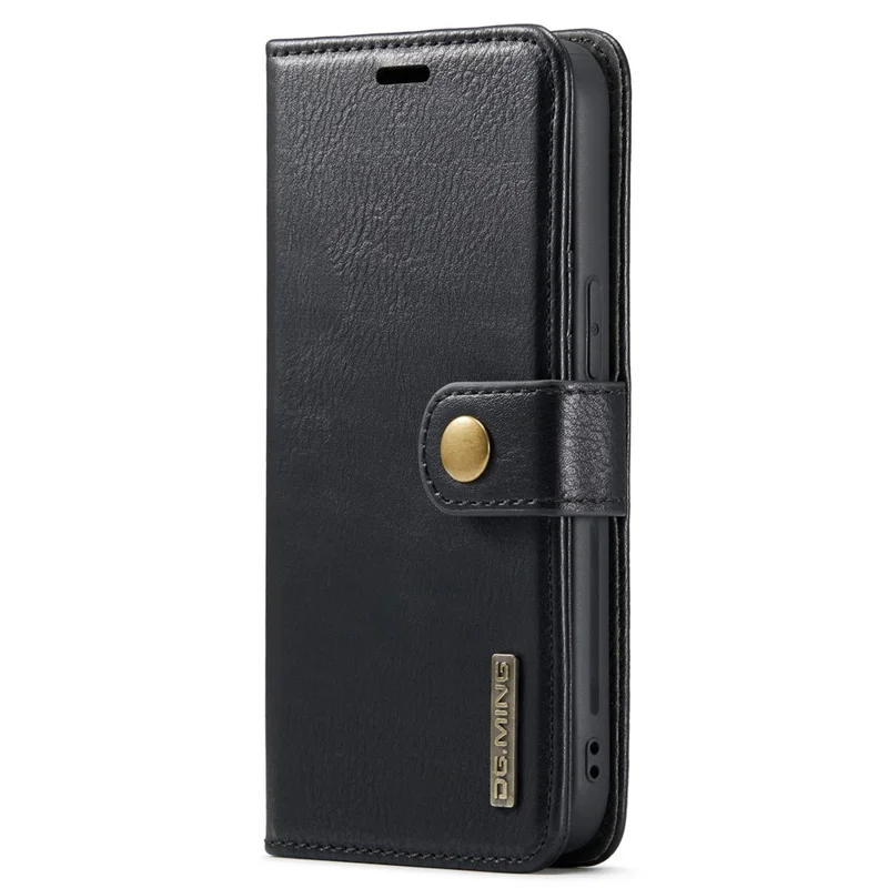 DG.MING For iPhone 15 Anti-Scratch Split Leather Wallet Stand Cover Detachable Magnetic Phone Case Shell - Black - 9