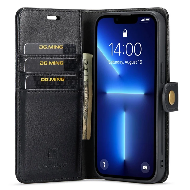 DG.MING For iPhone 15 Pro Phone Case Shockproof Split Leather Detachable Magnetic Phone Shell Wallet Stand Cover - Black - 2