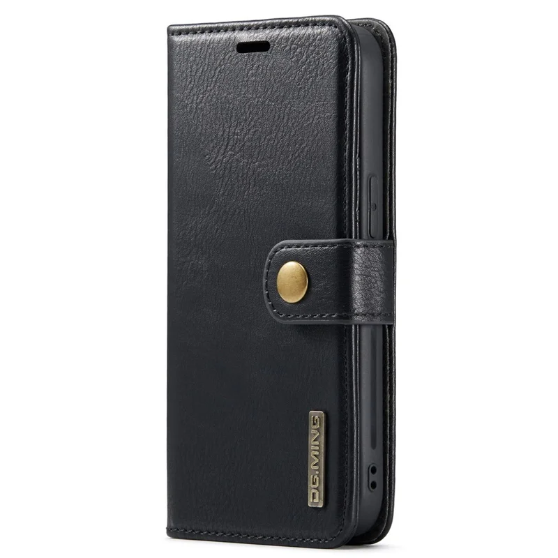 DG.MING For iPhone 15 Pro Phone Case Shockproof Split Leather Detachable Magnetic Phone Shell Wallet Stand Cover - Black - 9