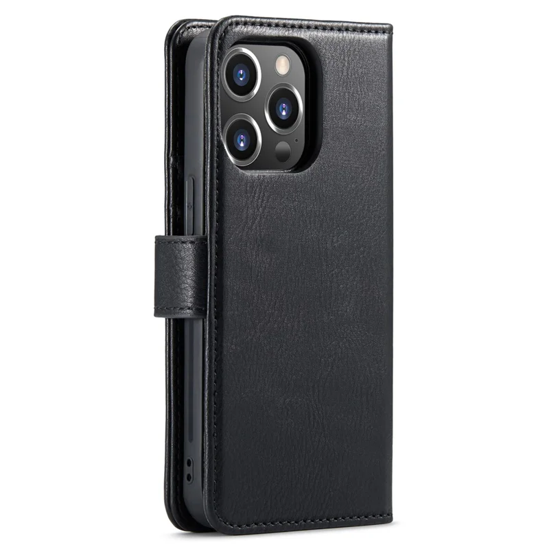 DG.MING For iPhone 15 Pro Max Detachable Magnetic Phone Case Drop Proof Split Leather Wallet Stand Cover - Black - 11