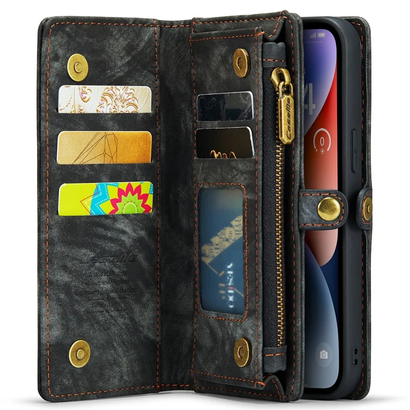 For iPhone 15 Pro Max Phone Cases CASEME 008 Leather Cover with Detachable Wallet and Strap - Black - 3