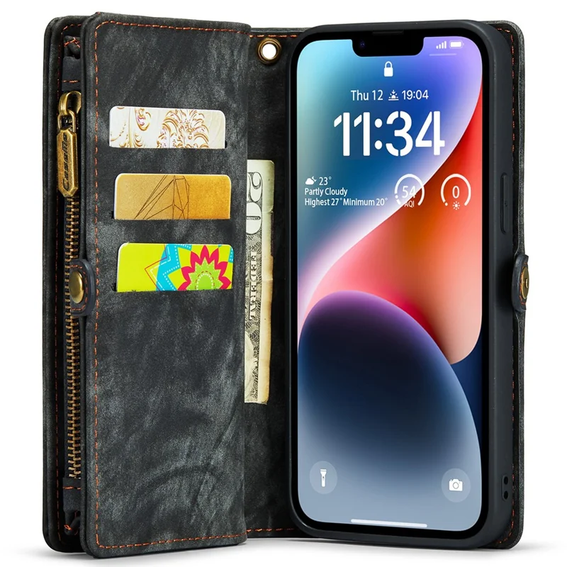 For iPhone 15 Pro Max Phone Cases CASEME 008 Leather Cover with Detachable Wallet and Strap - Black - 4