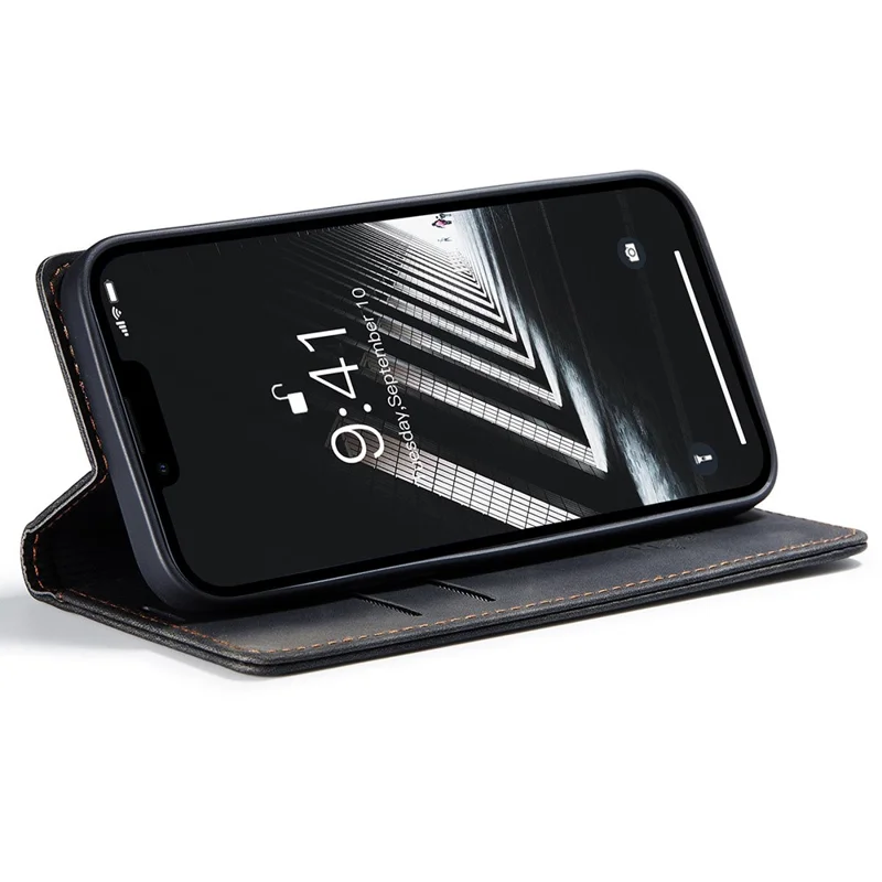 CASEME 013 Series For iPhone 15 Leather Wallet Phone Case Flip Stand Drop-proof Cover - Black - 3