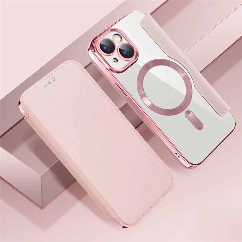 Magnetic Case Compatible with MagSafe for iPhone 15 , RFID Blocking Card Holder PU Leather Electroplating Cover - Pink - 11