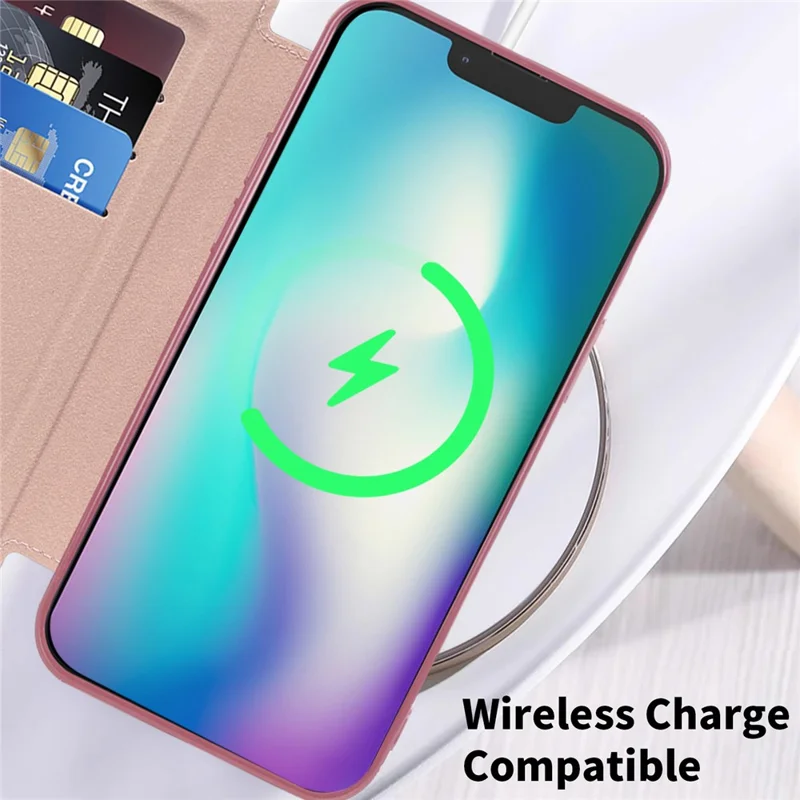 Magnetic Case Compatible with MagSafe for iPhone 15 , RFID Blocking Card Holder PU Leather Electroplating Cover - Pink - 5