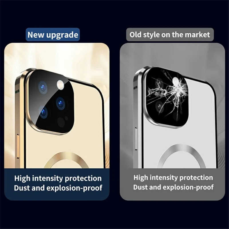 Compatible with MagSafe Case for iPhone 15 Pro Magnetic Metal Frame + Double-Sided Tempered Glass Phone Cover with Buckle Lock - Gold - 8