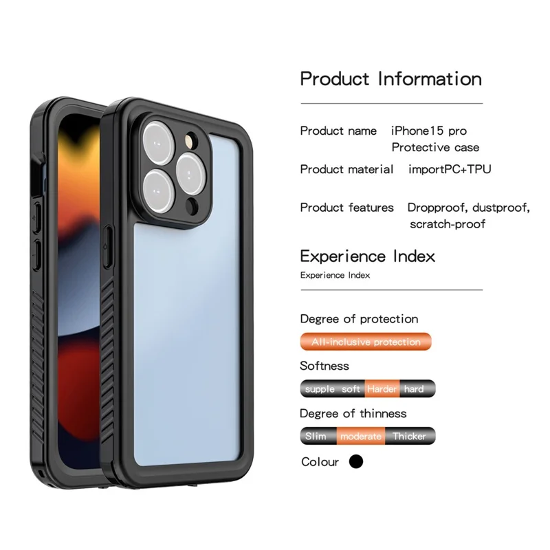 FS Series For iPhone 15 Pro IP68 Waterproof Drop-proof Phone Case Clear Back Diving Swimming Cover - 8