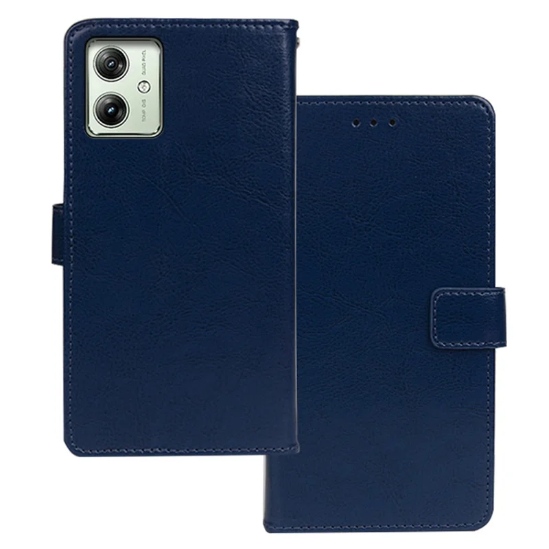 IDEWEI For Motorola Moto G54 5G Case Crazy Horse Texture Shockproof Leather Phone Cover - Blue - 1