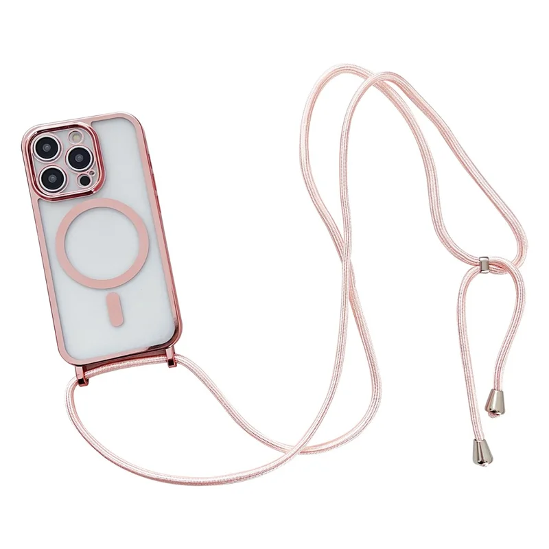 For iPhone 15 Pro Max Case Compatible with MagSafe TPU Phone Protector with Long Lanyard - Rose Gold - 1