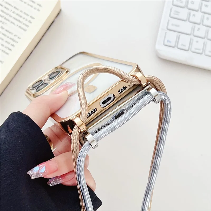 For iPhone 15 Pro Max Case Compatible with MagSafe TPU Phone Protector with Long Lanyard - Rose Gold - 4