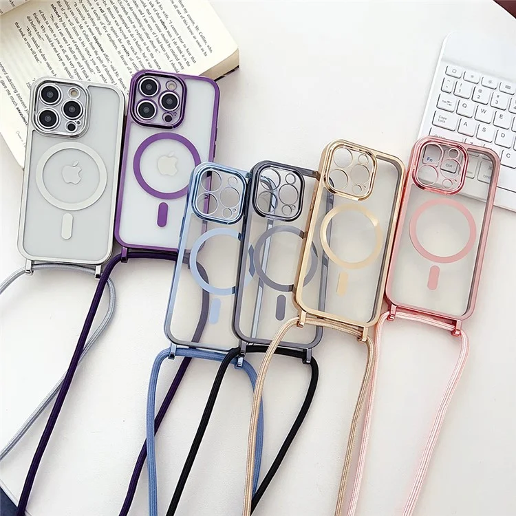 For iPhone 15 Pro Max Case Compatible with MagSafe TPU Phone Protector with Long Lanyard - Rose Gold - 7