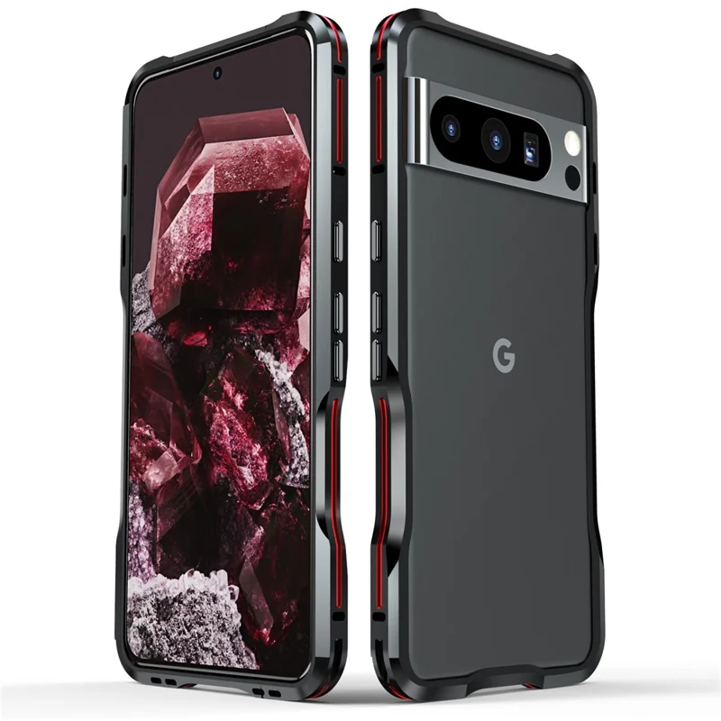 LUPHIE For Google Pixel 8 Pro Case Metal Bumper Protective Phone Frame Cover - Black / Red - 1