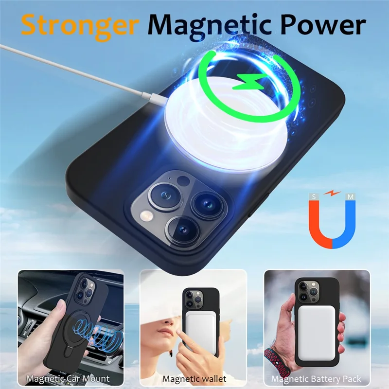 For iPhone 15 Pro Max Kickstand Phone Case Compatible with MagSafe - Black - 3