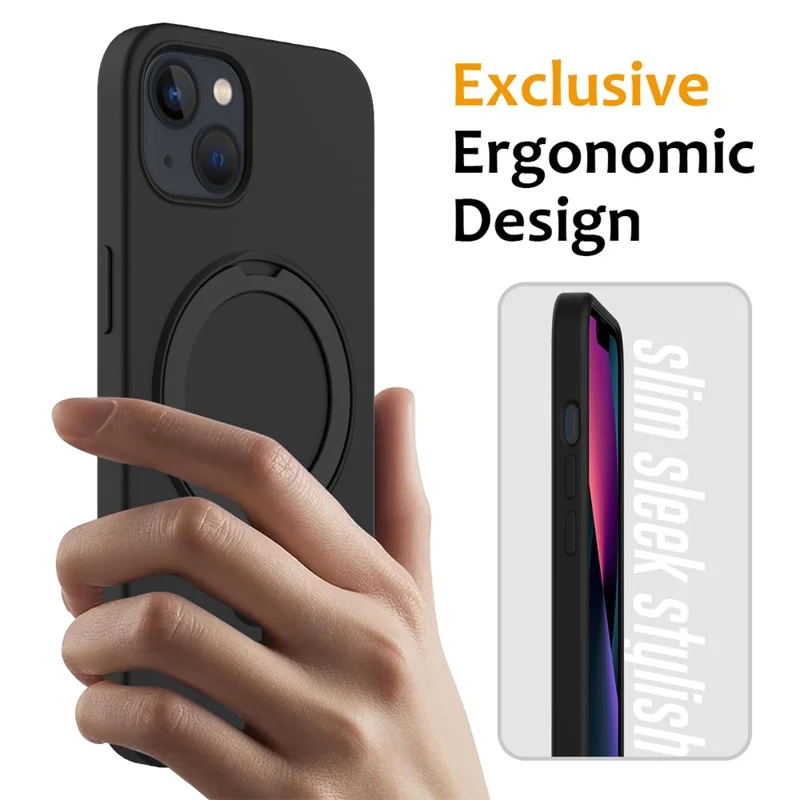For iPhone 15 Plus Magnetic Case Compatible with MagSafe Phone Kickstand Cover - Black - 2