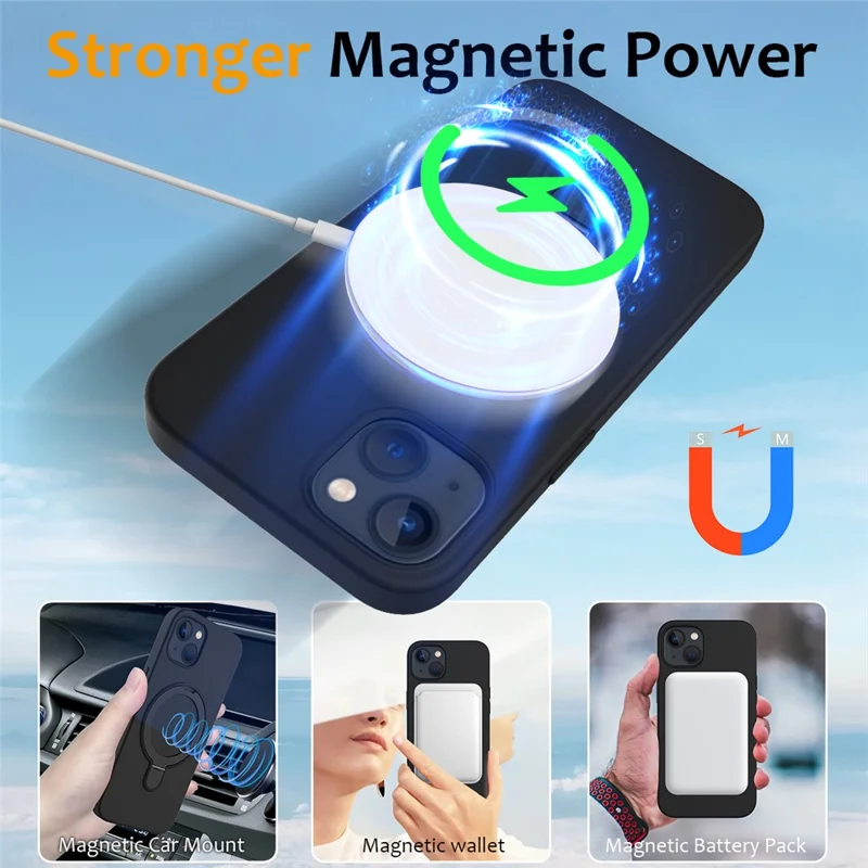 For iPhone 15 Plus Magnetic Case Compatible with MagSafe Phone Kickstand Cover - Black - 3