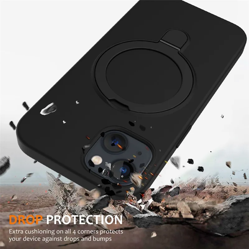 For iPhone 15 Plus Magnetic Case Compatible with MagSafe Phone Kickstand Cover - Black - 6