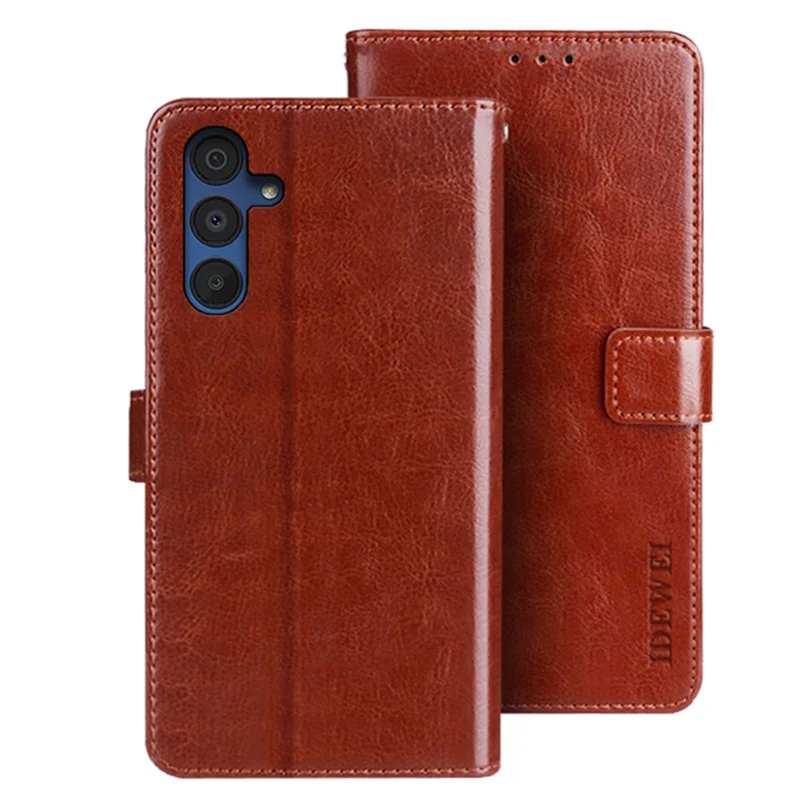 IDEWEI For Samsung Galaxy A15 5G Case Crazy Horse Texture Leather Wallet Cover - Brown - 1