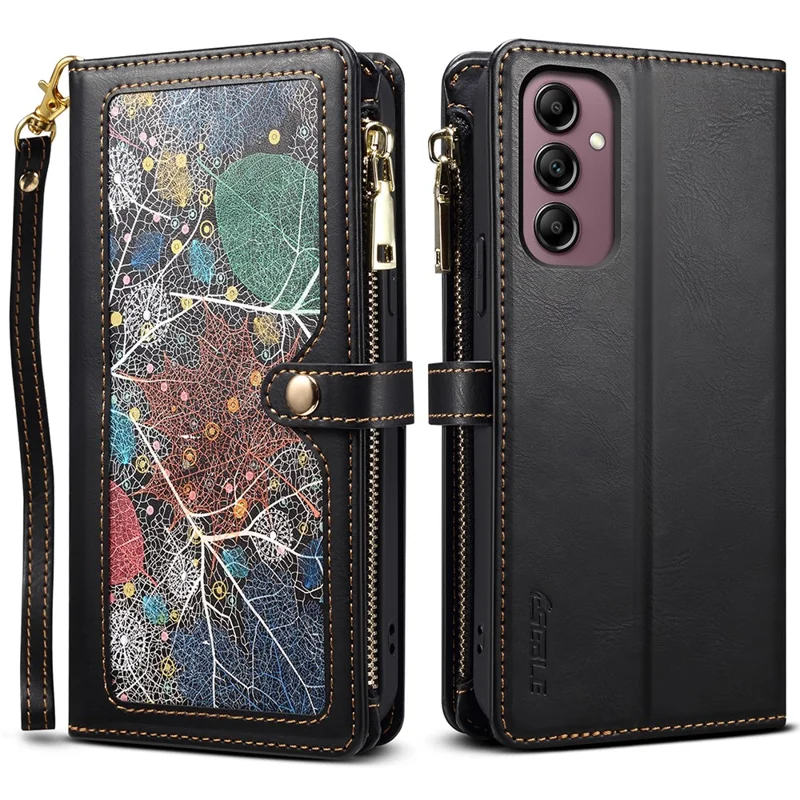 ESEBLE For Samsung Galaxy A55 5G Leather Case Wallet Stand Cover with Strap - Black - 1