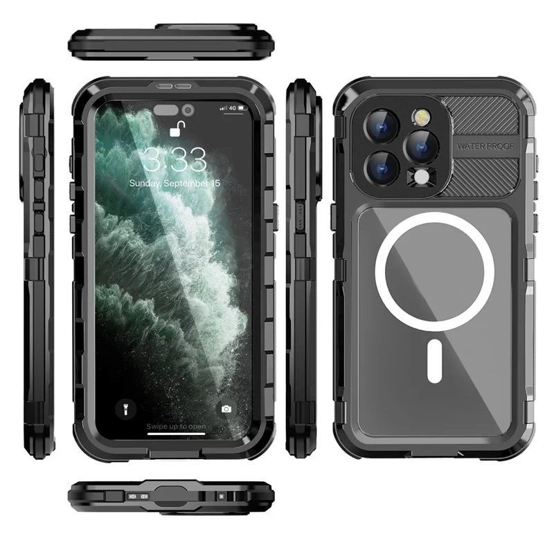 SHELLBOX M Series for iPhone 15 Pro Waterproof Case Compatible with MagSafe Aluminum Alloy IP68 Diving Case - Black - 11