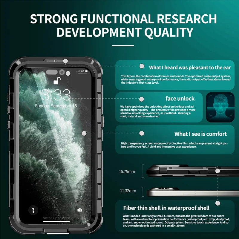 SHELLBOX M Series for iPhone 15 Pro Waterproof Case Compatible with MagSafe Aluminum Alloy IP68 Diving Case - Black - 4