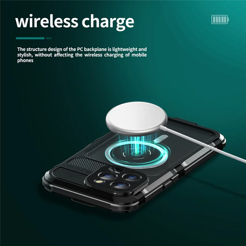 SHELLBOX M Series for iPhone 15 Pro Waterproof Case Compatible with MagSafe Aluminum Alloy IP68 Diving Case - Black - 6