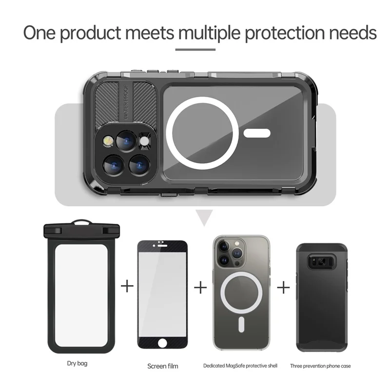 SHELLBOX M Series for iPhone 15 Pro Waterproof Case Compatible with MagSafe Aluminum Alloy IP68 Diving Case - Black - 8